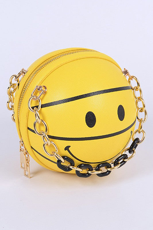 Smily Basketball Swing ClutchHeight - 6.5"Width - 6.5"Depth - 6.5"Shoulder Chain IncludedComposition - Mix Metals , PolyurethaneLead & Nickel Compliant