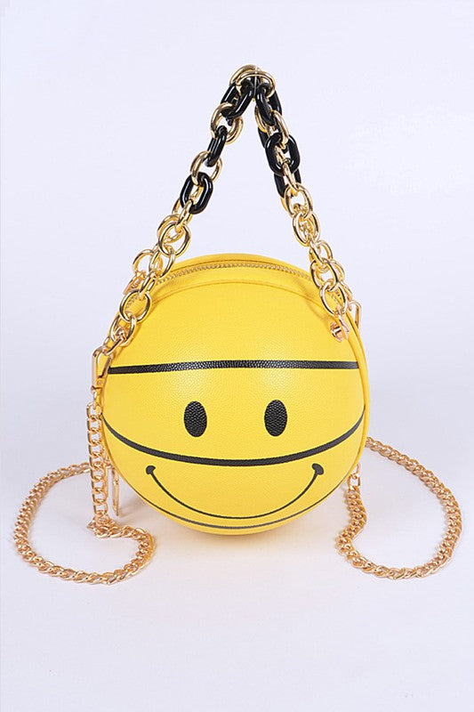 Smily Basketball Swing ClutchHeight - 6.5"Width - 6.5"Depth - 6.5"Shoulder Chain IncludedComposition - Mix Metals , PolyurethaneLead & Nickel Compliant