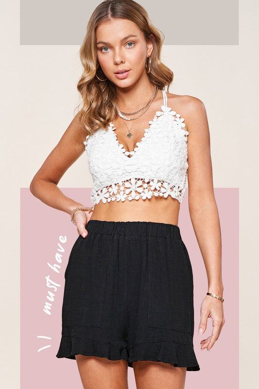 Dahlia ShortsThe Dahlia Shorts are the epitome of comfort and style, featuring a relaxed fit with a flared hem and convenient pockets. These shorts are designed to keep you feeli