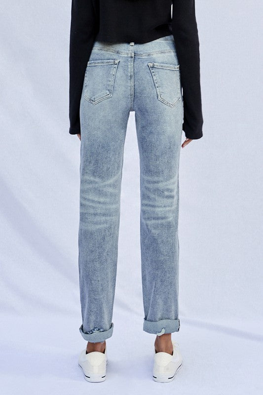 STRETCHED HIGH RISE GIRLFRIEND JEANSSTRETCHED HIGH RISE GIRLFRIEND JEANS 65% COTTON, 32% POLYESTER, 1.5% VISCOSE, 1.5% SPANDEX(SIZE 3)WAIST 25 1/2"HIP 34"FRONT SIZE 10 1/2"LEG OPENING 15 1/4"INSEAM 28