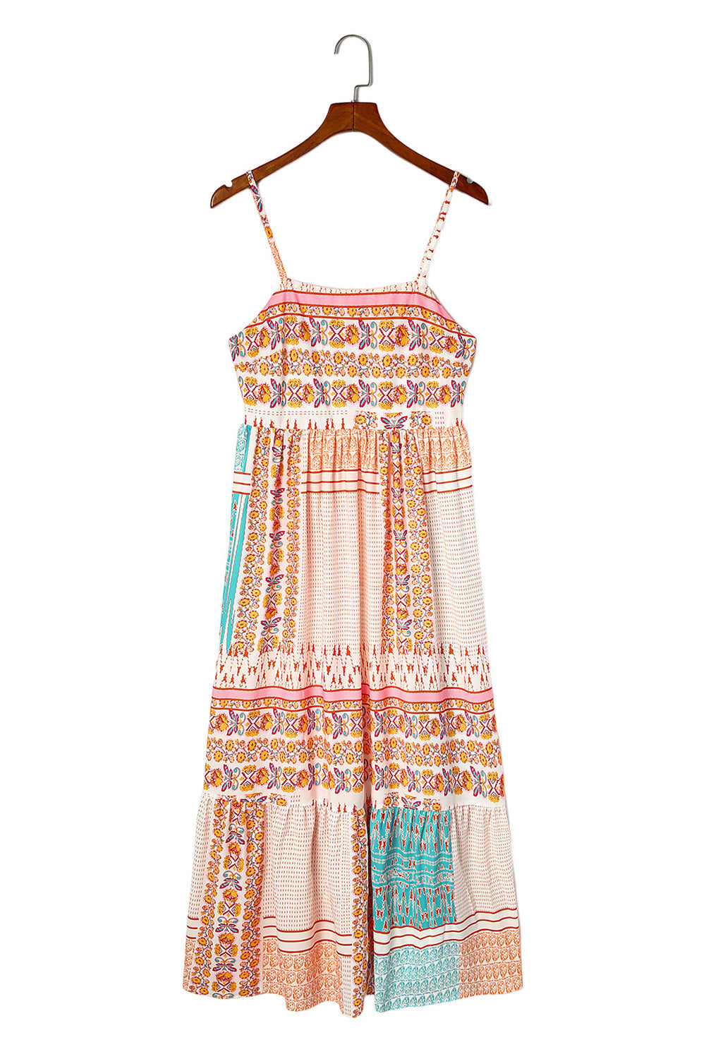 Multicolor Boho Patchwork Print Square Neck SundressMaterial:100%Polyester
Bohemian-inspired sundress with a colorful patchwork print and square neckline.
Flowy and comfortable midi dress with a loose