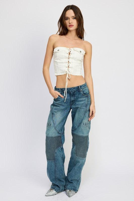 LACE UP CORSET BUSTIER TOPSIZE & FIT :MODEL WEARS SIZE SMALLMODEL'S HEIGHT 5'9Made In: IMPORTEDFabric Contents: 95% COTTON, 5% SPANDEX