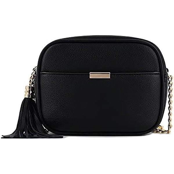 Tassel Small Crossbody Bag Camera BagTassel Small Crossbody Bag Camera Bag 8.75" (W) x 6.5" (H) x 3.25" (D) Tassel zipper Closure Adjustable Shoulder Strap with 22" min to 25" max drop Solid tone faux l