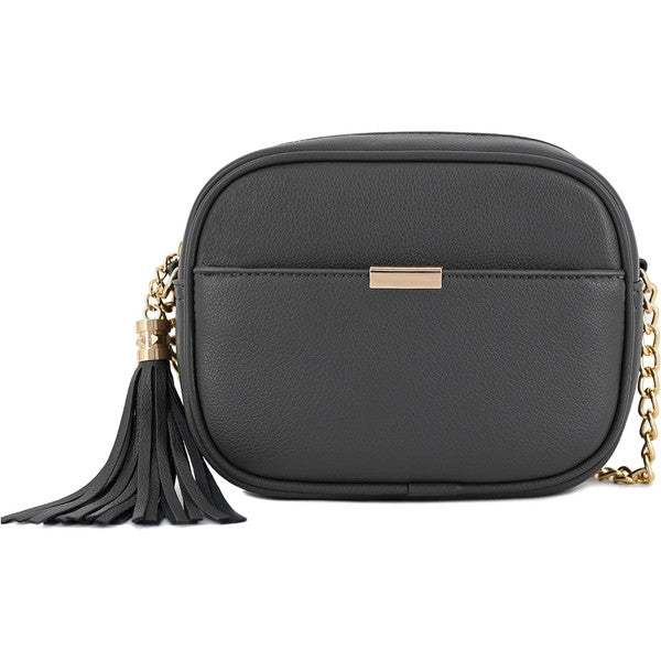 Tassel Small Crossbody Bag Camera BagTassel Small Crossbody Bag Camera Bag 8.75" (W) x 6.5" (H) x 3.25" (D) Tassel zipper Closure Adjustable Shoulder Strap with 22" min to 25" max drop Solid tone faux l