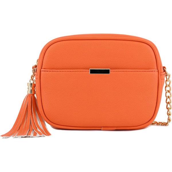 Tassel Small Crossbody Bag Camera BagTassel Small Crossbody Bag Camera Bag 8.75" (W) x 6.5" (H) x 3.25" (D) Tassel zipper Closure Adjustable Shoulder Strap with 22" min to 25" max drop Solid tone faux l