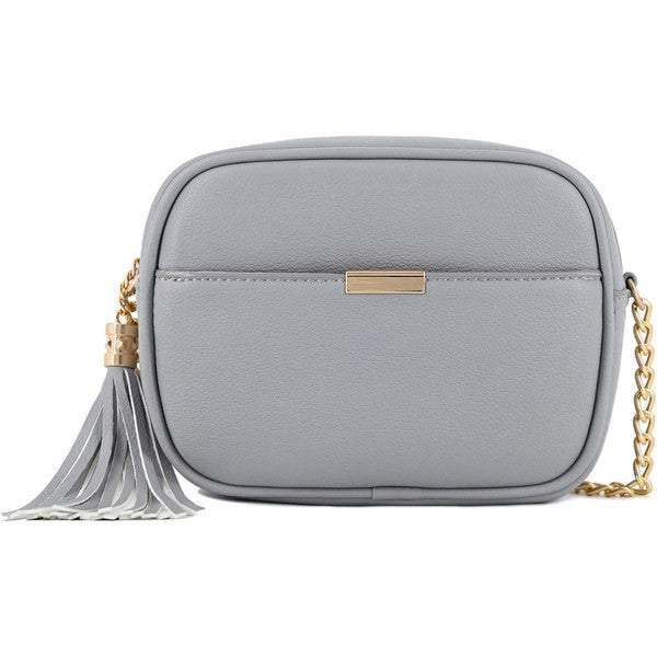 Tassel Small Crossbody Bag Camera BagTassel Small Crossbody Bag Camera Bag 8.75" (W) x 6.5" (H) x 3.25" (D) Tassel zipper Closure Adjustable Shoulder Strap with 22" min to 25" max drop Solid tone faux l
