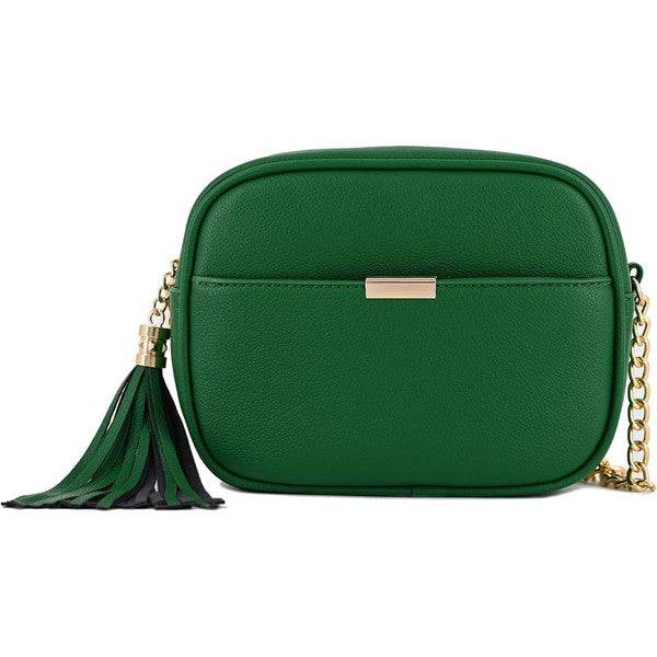 Tassel Small Crossbody Bag Camera BagTassel Small Crossbody Bag Camera Bag 8.75" (W) x 6.5" (H) x 3.25" (D) Tassel zipper Closure Adjustable Shoulder Strap with 22" min to 25" max drop Solid tone faux l