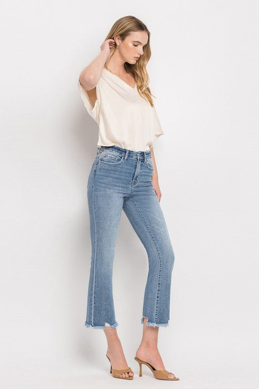 High Rise Crop Flare JeansThe High Rise Crop Flare Jeans are a versatile addition to your denim collection. Crafted from comfort stretch denim, they offer both style and flexibility. With a h