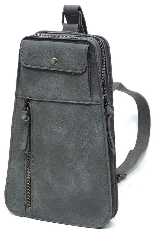 Fashion Sling BagFashion Sling Bag Faux vegan leather Zip top closure Silver-tone hardware Adjustable shoulder strap L 5.5 * H 8.5 * W 1