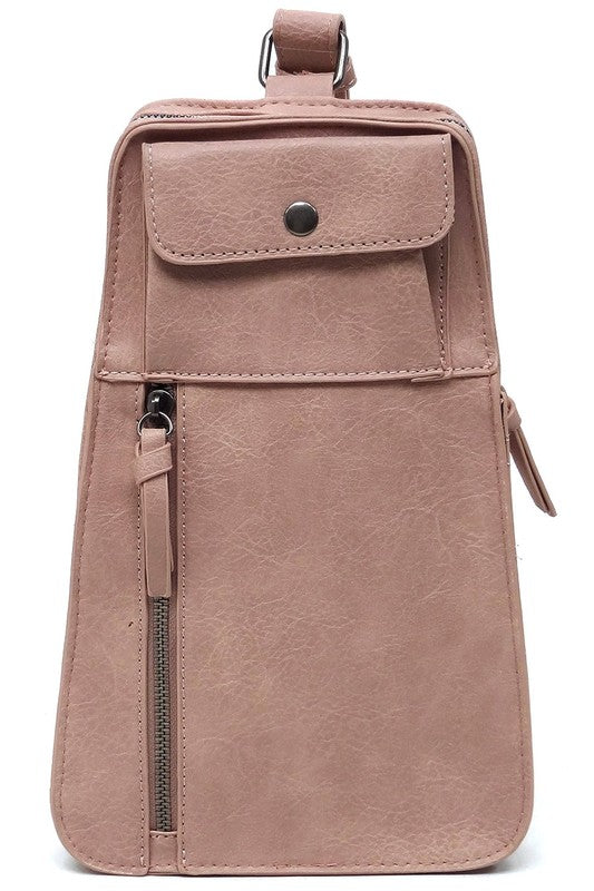 Fashion Sling BagFashion Sling Bag Faux vegan leather Zip top closure Silver-tone hardware Adjustable shoulder strap L 5.5 * H 8.5 * W 1