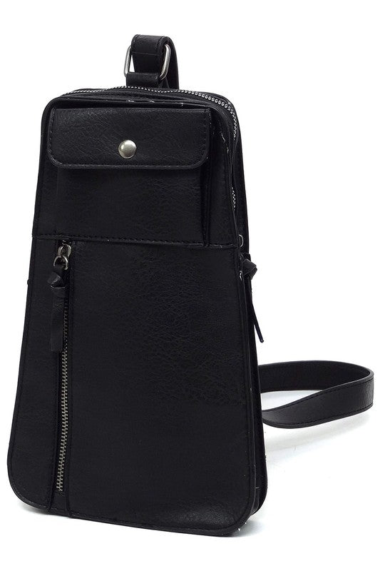 Fashion Sling BagFashion Sling Bag Faux vegan leather Zip top closure Silver-tone hardware Adjustable shoulder strap L 5.5 * H 8.5 * W 1