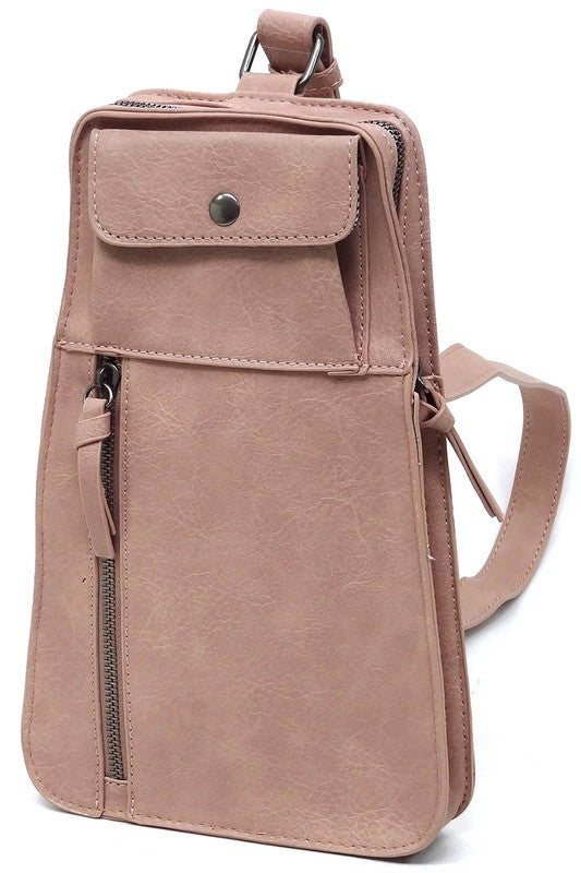 Fashion Sling BagFashion Sling Bag Faux vegan leather Zip top closure Silver-tone hardware Adjustable shoulder strap L 5.5 * H 8.5 * W 1