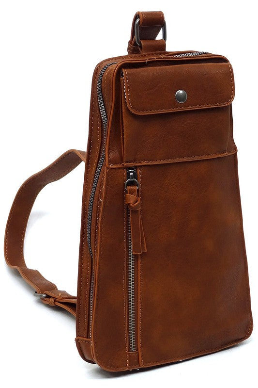 Fashion Sling BagFashion Sling Bag Faux vegan leather Zip top closure Silver-tone hardware Adjustable shoulder strap L 5.5 * H 8.5 * W 1
