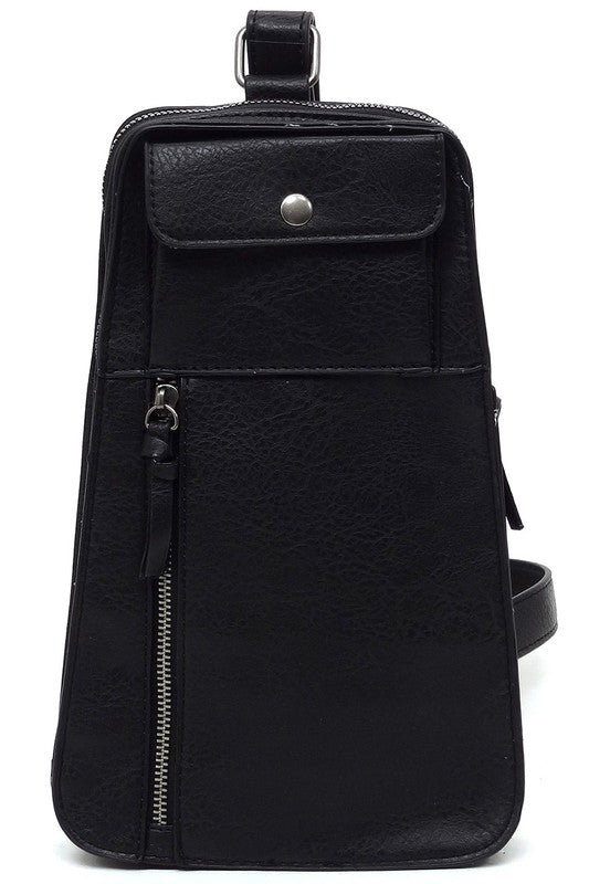 Fashion Sling BagFashion Sling Bag Faux vegan leather Zip top closure Silver-tone hardware Adjustable shoulder strap L 5.5 * H 8.5 * W 1