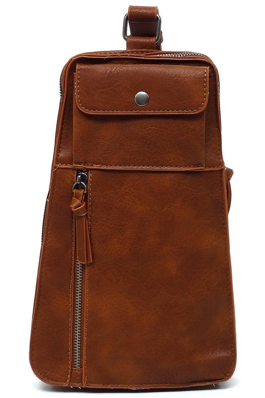 Fashion Sling BagFashion Sling Bag Faux vegan leather Zip top closure Silver-tone hardware Adjustable shoulder strap L 5.5 * H 8.5 * W 1
