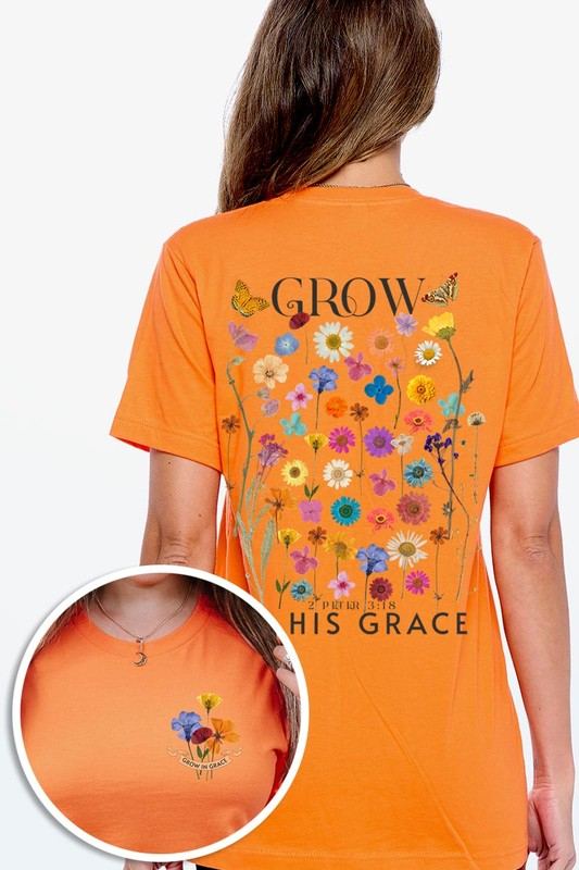 Wild Flowers Grow In Grace Graphic TeeWild Flowers Grow In Grace Front and Back Graphic Tee.Unisex Crew Neck Short Sleeve Tees.Crafted from premium materials, tailored to your lifestyle, ensuring a comfo