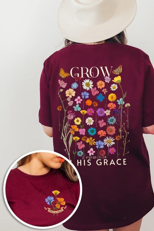 Wild Flowers Grow In Grace Graphic TeeWild Flowers Grow In Grace Front and Back Graphic Tee.Unisex Crew Neck Short Sleeve Tees.Crafted from premium materials, tailored to your lifestyle, ensuring a comfo