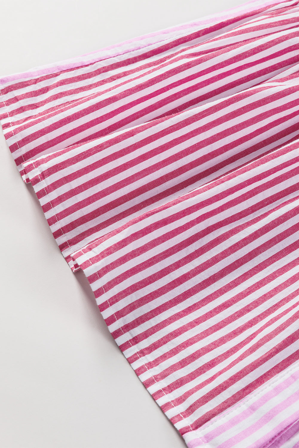 Pink Striped Patchwork Ruffle Button Up Blouse