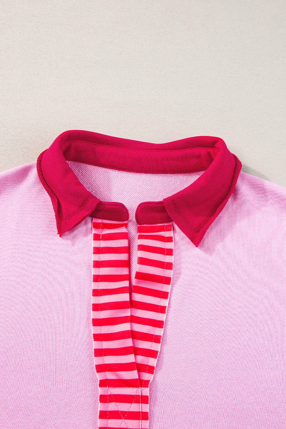 Pink Stripe Colorblock Sleeve Collared Mini DressMaterial:65%Polyester+35%Cotton
• The combination of pink and stripes adds a fun and trendy touch to your outfit.
• Embrace the relaxed vibes with the drop sleeve