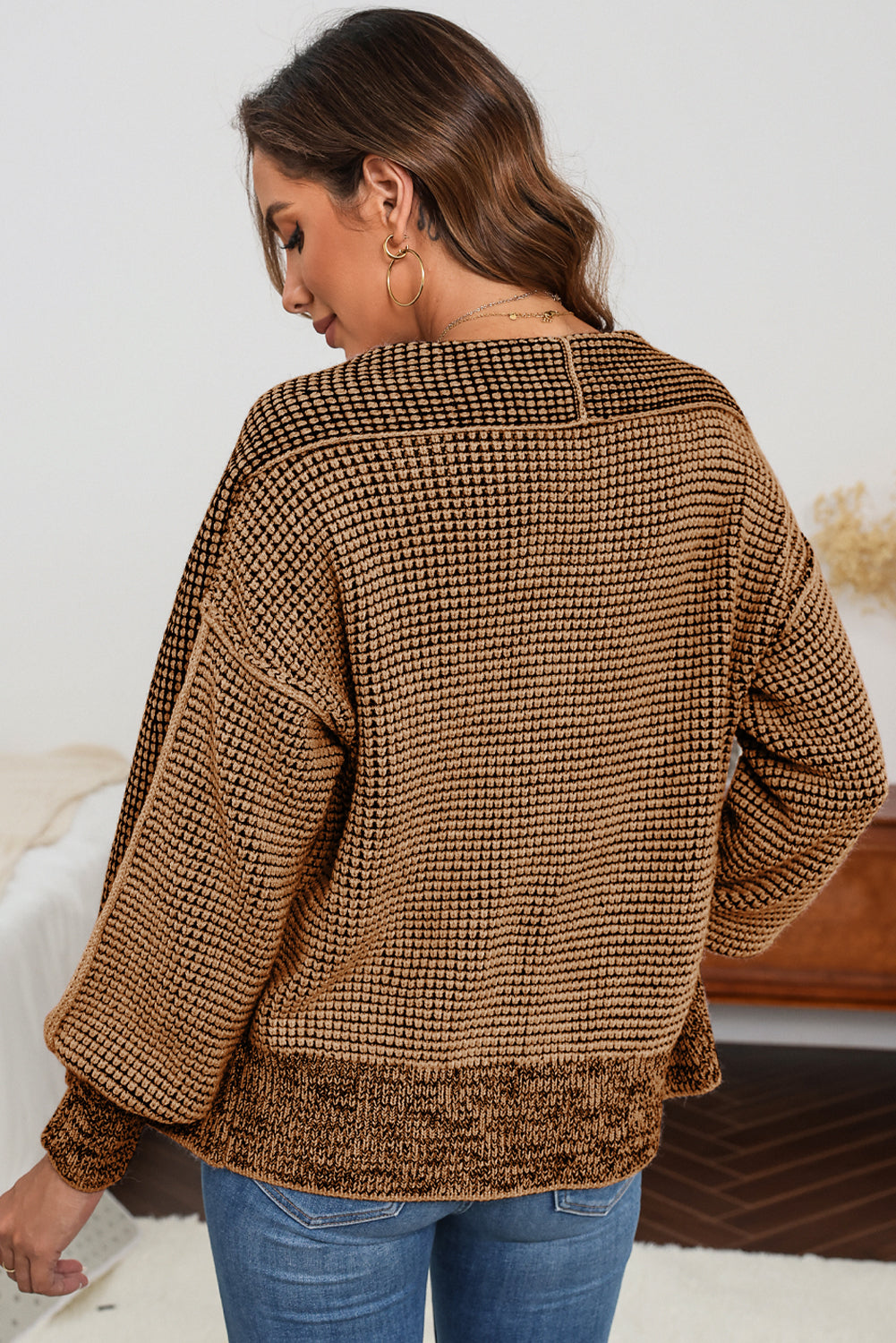 Gray Chunky Knit Pockets Drop Sleeve Cardigan