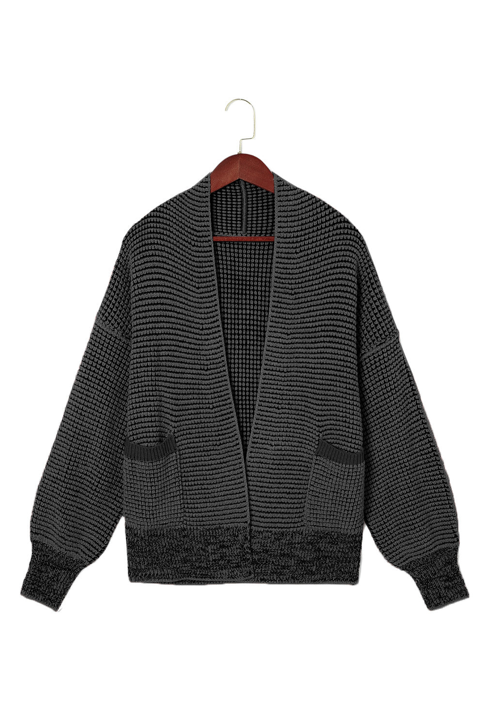 Gray Chunky Knit Pockets Drop Sleeve Cardigan