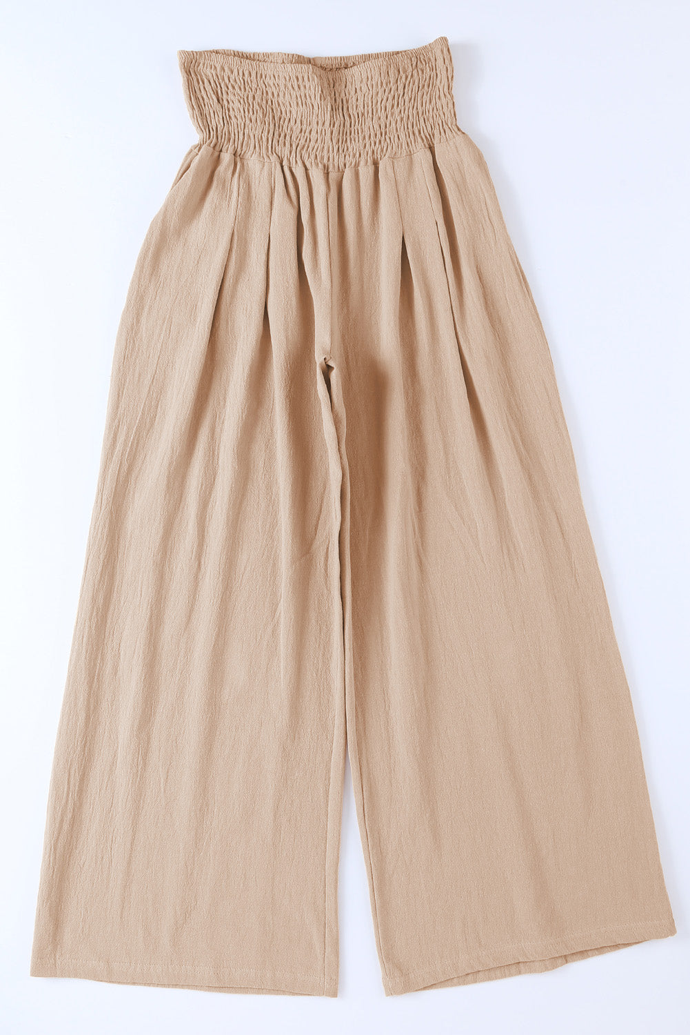 Black Smocked Wide Waistband High Waist Wide Leg PantsMaterial:65%COTTON+35%POLYESTER
Flattering smocked waistband cinches at the
waist for a lovely silhouette
High waist design elongates legs for a
st
