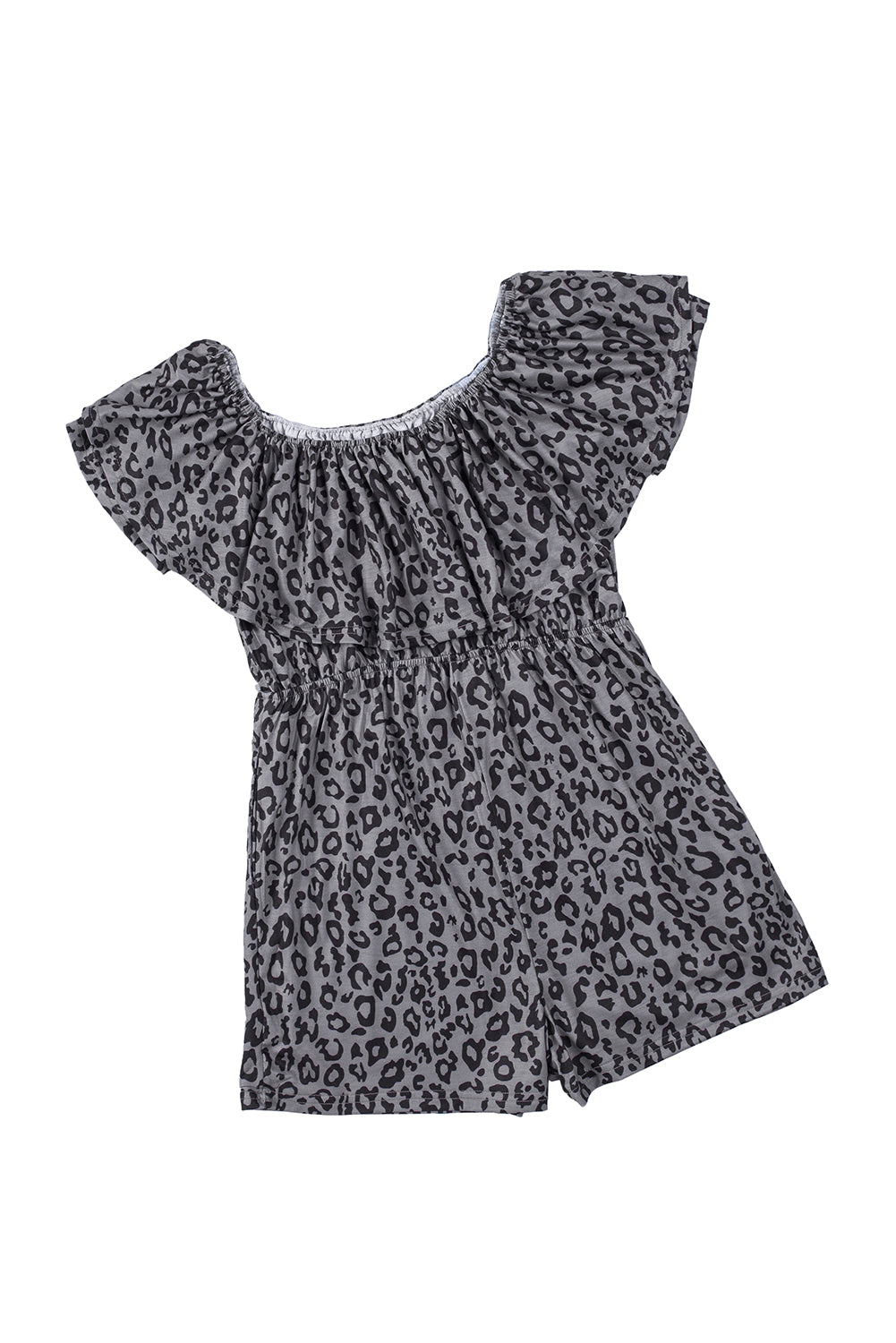 Leopard Print Ruffle Pocket Off Shoulder RomperMaterial:95%Polyester+5%Elastane
This ladies’ romper is classic and wild with animal print all over
Off-shoulder design with elastic neckline, overla