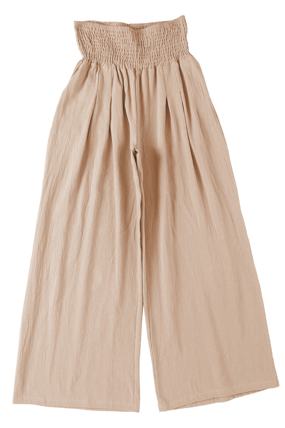 Black Smocked Wide Waistband High Waist Wide Leg PantsMaterial:65%COTTON+35%POLYESTER
Flattering smocked waistband cinches at the
waist for a lovely silhouette
High waist design elongates legs for a
st