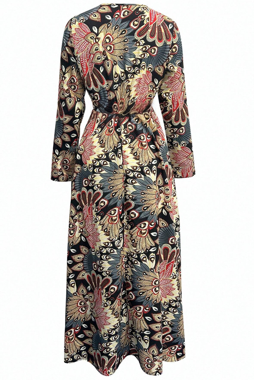 Black Floral Print V Neck Wrap High Waist Maxi DressMaterial:100%Polyester
• The intricate floral pattern adds a touch of romance to any occasion, making it perfect for both day and evening wear.
• The wrap style a