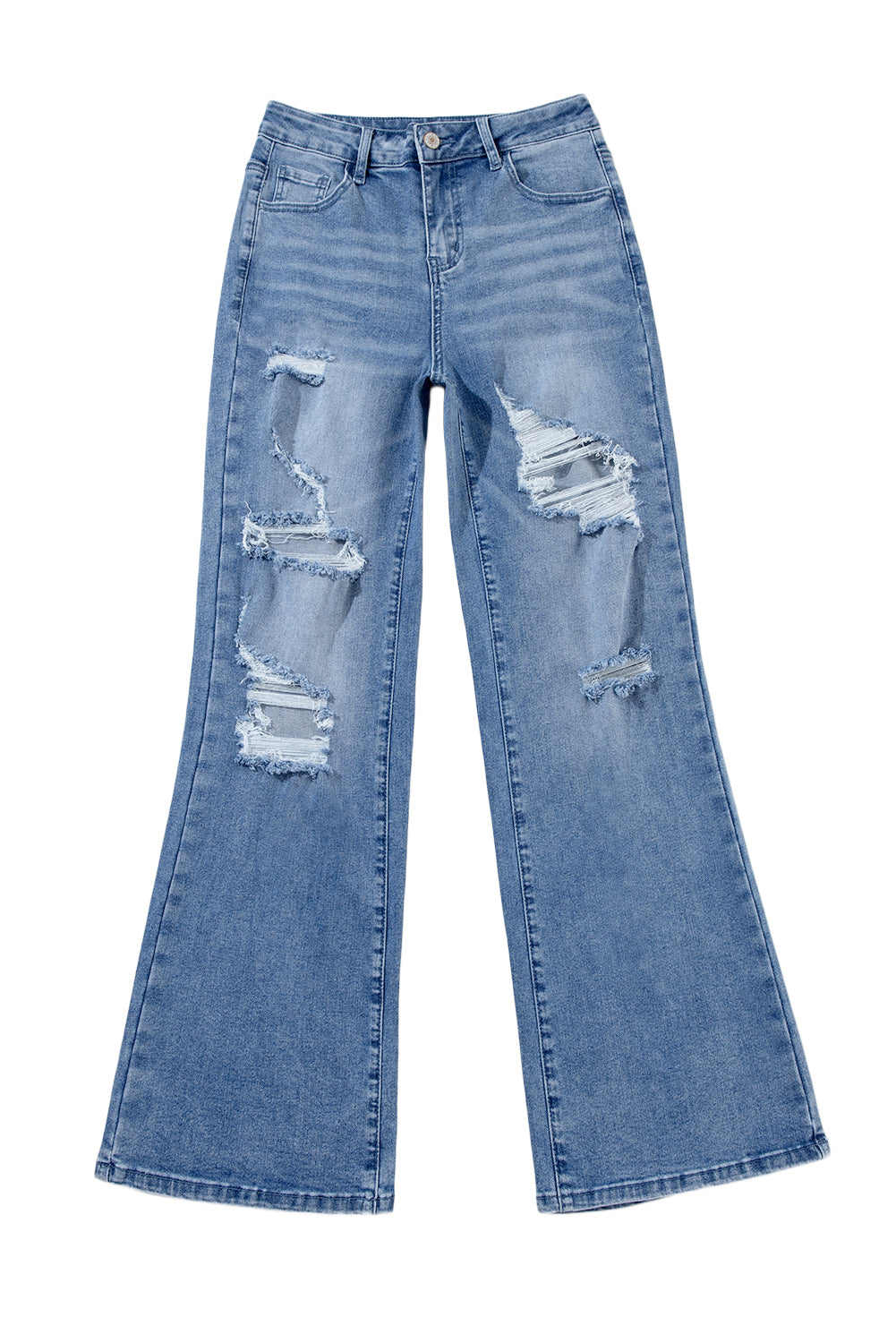 Ashleigh Blue Acid Wash Distressed Wide Leg High Waist JeansMaterial:93%Cotton+5%polyester+2%Elastane
• Distressed wide-leg jeans in a unique acid wash, perfect for a vintage look with a modern twist.
• High-waisted design