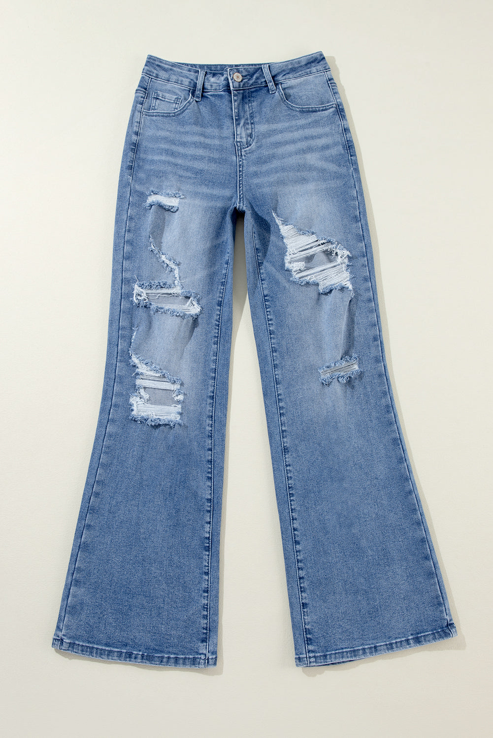 Ashleigh Blue Acid Wash Distressed Wide Leg High Waist JeansMaterial:93%Cotton+5%polyester+2%Elastane
• Distressed wide-leg jeans in a unique acid wash, perfect for a vintage look with a modern twist.
• High-waisted design