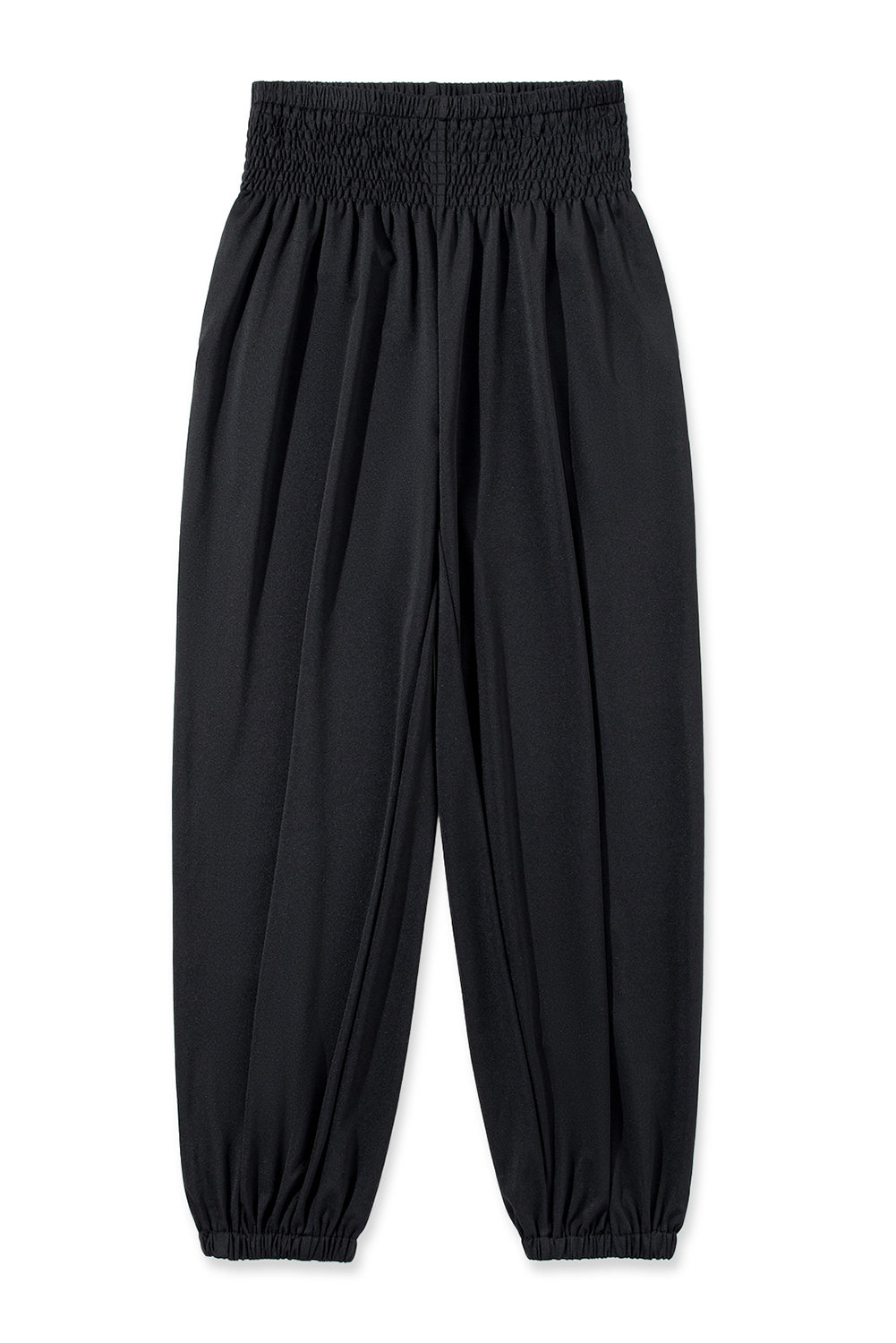 Black Pocketed Smocked High Waist JoggersMaterial:95%Polyester+5%Elastane
These jogger pants are very cozy to wear with 95%Polyester+5%Elastane made
The smocked design adds a stylish touch a