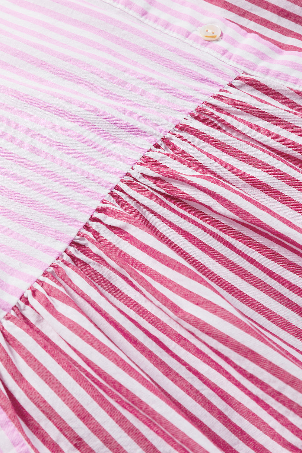Pink Striped Patchwork Ruffle Button Up Blouse