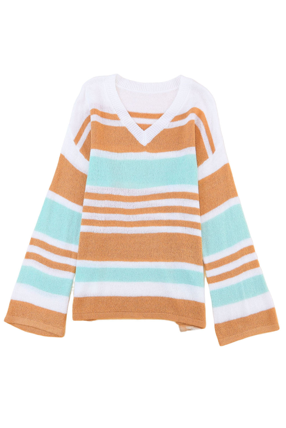 Multicolor Colorblock Stripe V Neck Split SweaterMaterial:100%Acrylic


	


		The V-neckline and split hem add a touch of elegance, while the colorblock design adds a modern and trendy twist.
	
	
		Add a pop