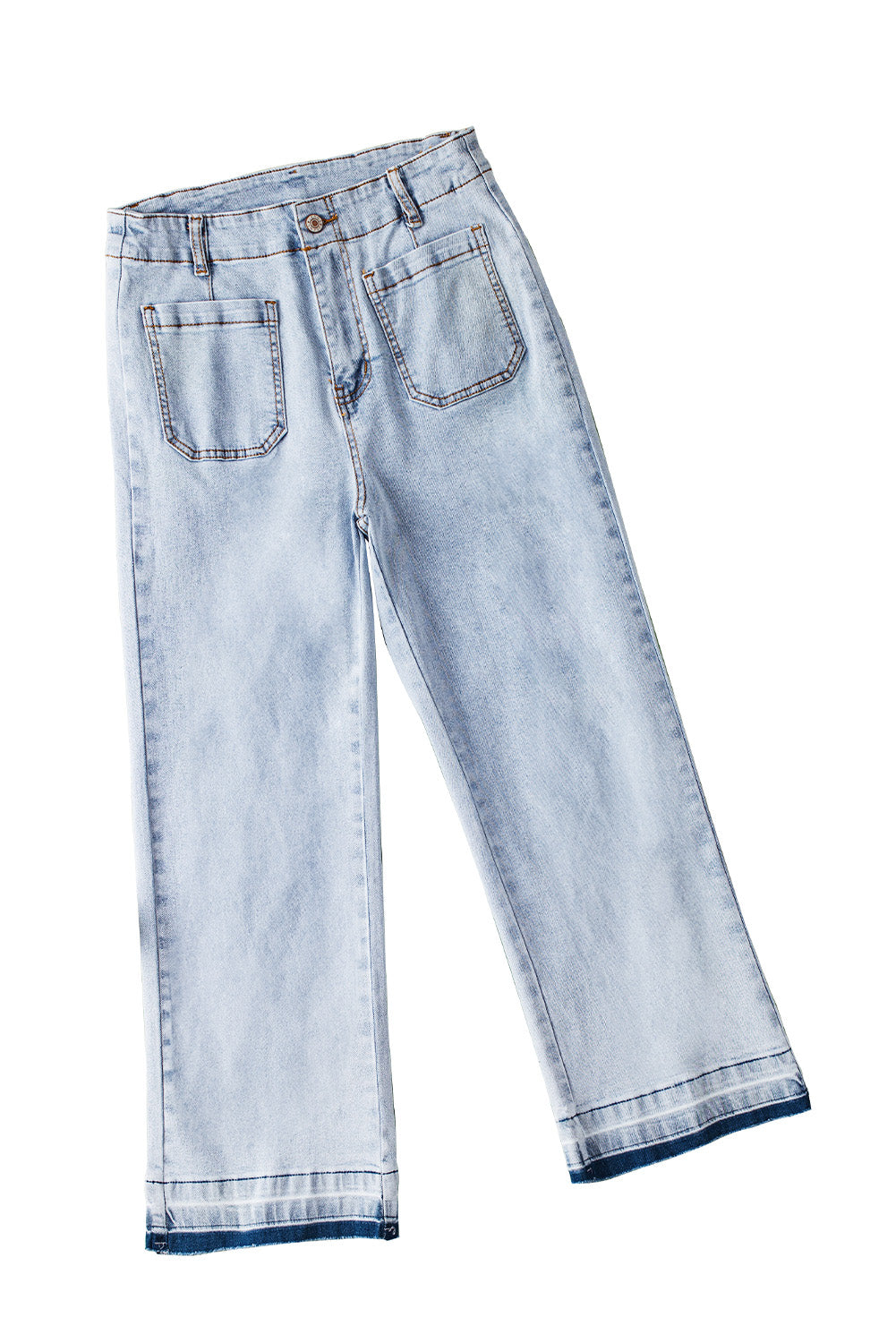 Beau Blue Acid Washed Contrast Hem Pocketed Cropped JeansMaterial:55%Cotton+42%Viscose+3%Elastane




		Straight legs and cropped length for a modern silhouette
	
	
		Contrast edge detailing adds a touch of flair
	
