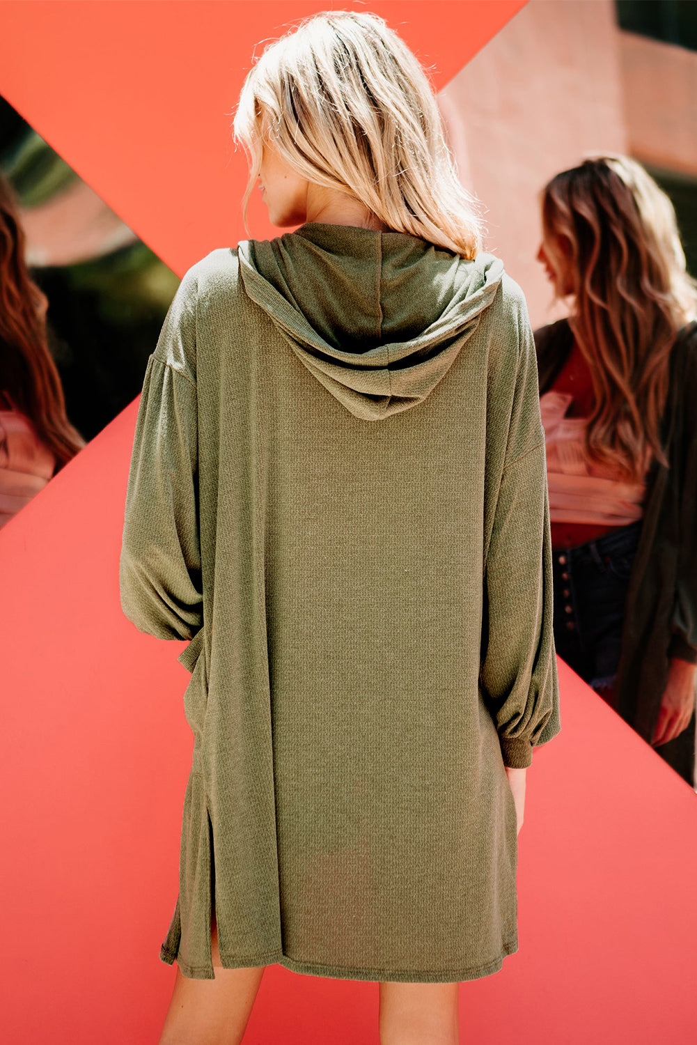 Guacamole Green Side Split Knit Hooded Cardigan