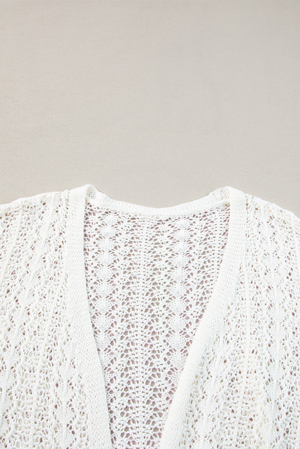 Apricot Hollow Out Crochet Knit Drop Shoulder Open Front Cardigan