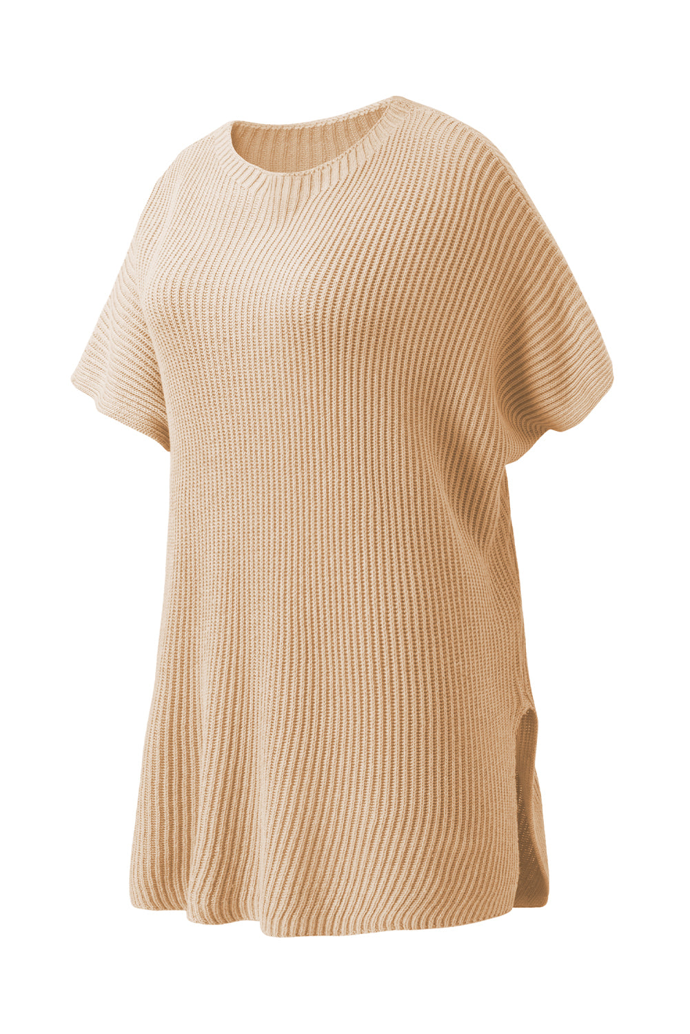 Apricot Side Slit Short Sleeve Oversized SweaterMaterial:55%Acrylic+45%Cotton



		The sweater is a comfortable and chic addition to your wardrobe. Made from breathable, lightweight, and stretchy knitted fabric,