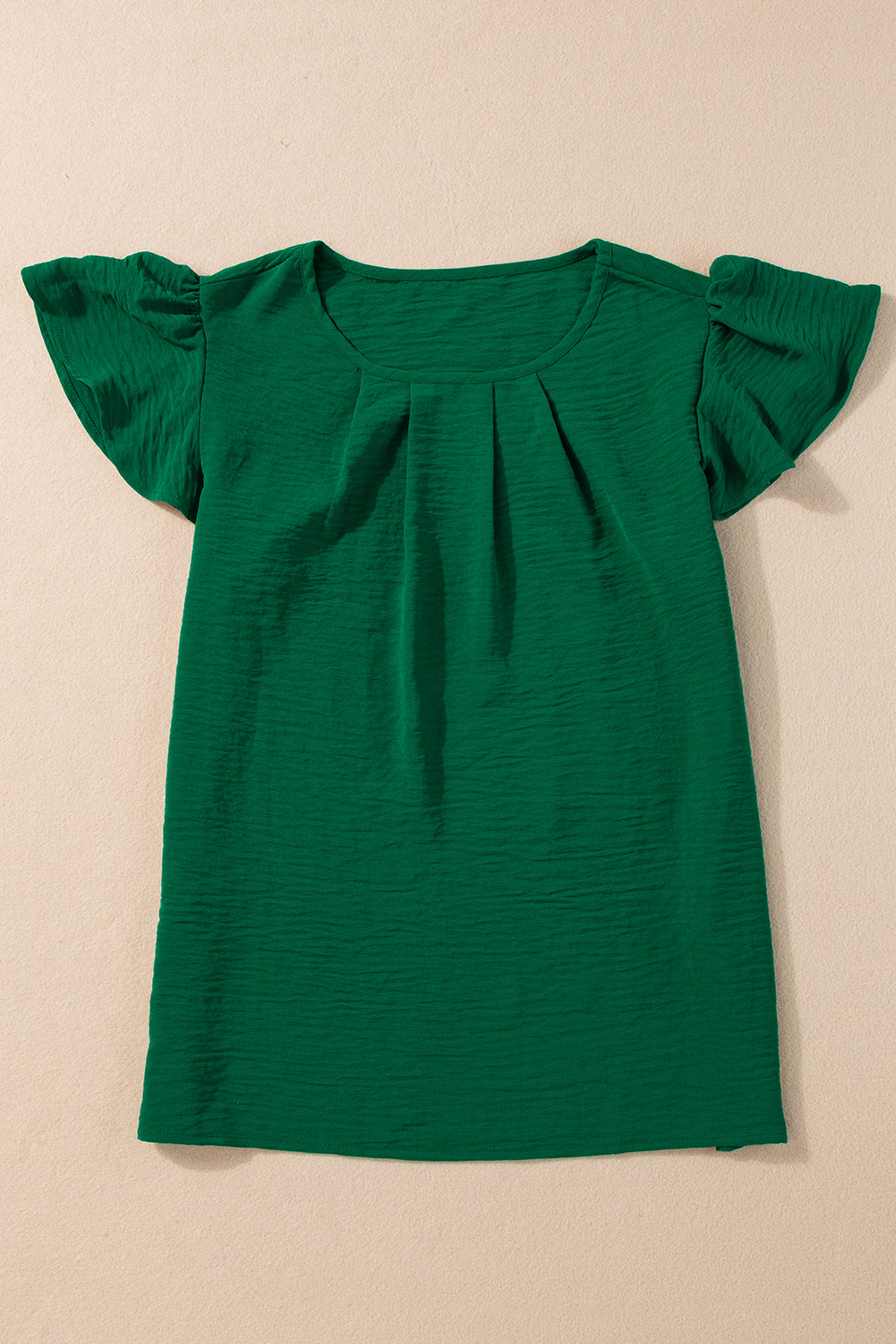 Dark Green Plain Textured Pleated Ruffle Sleeve BlouseMaterial:100%Polyester



		This blouse is crafted with a crinkle texture, providing a unique and fashionable element to elevate your look. 
	
	
		The solid col