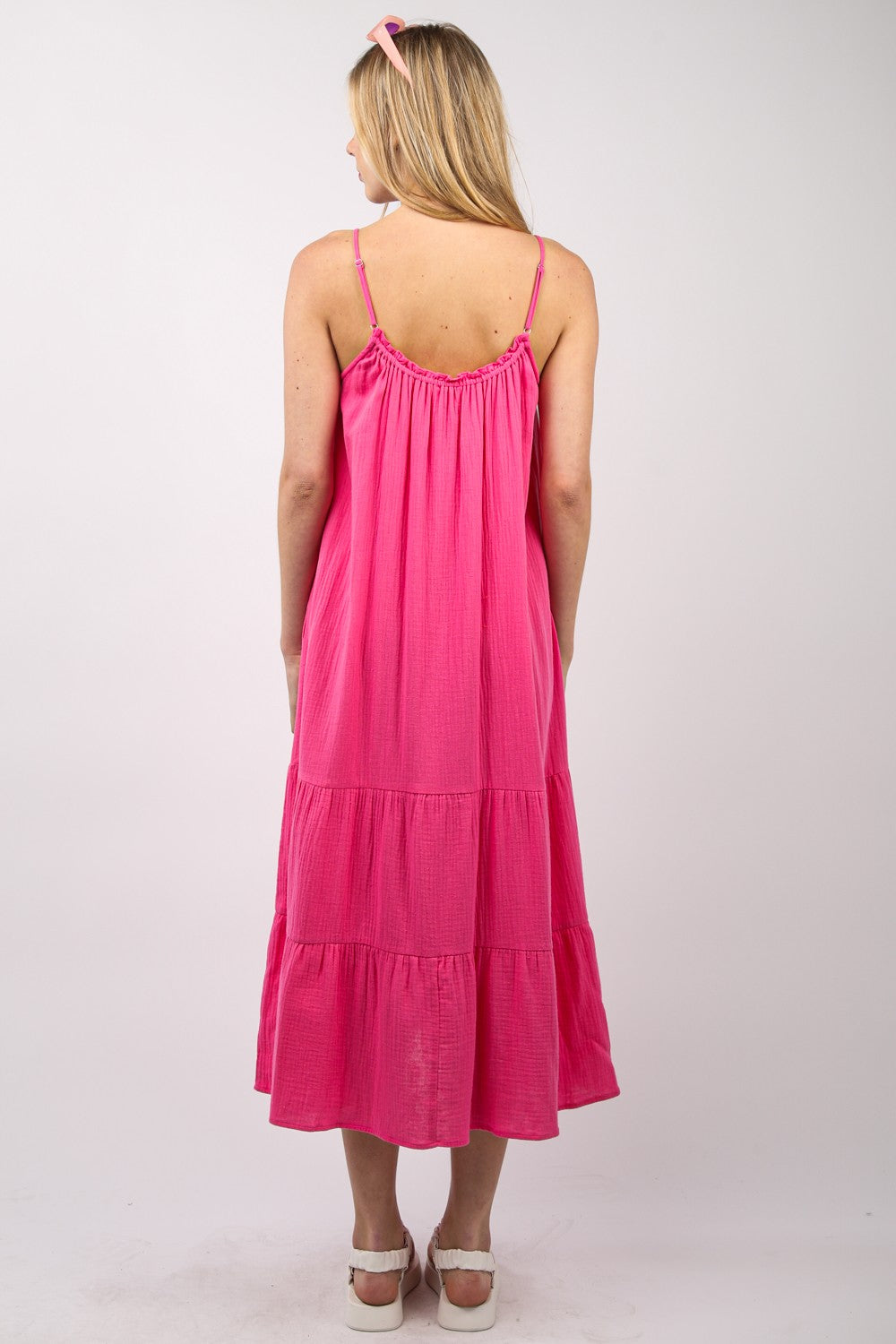 VERY J Ruffled A-Line Midi Cami DressYou have a versatile and comfortable Comfy Cotton Gauze A-Line Midi Dress that is perfect for summer with its cool comfort and sleeveless design. The side pockets ad