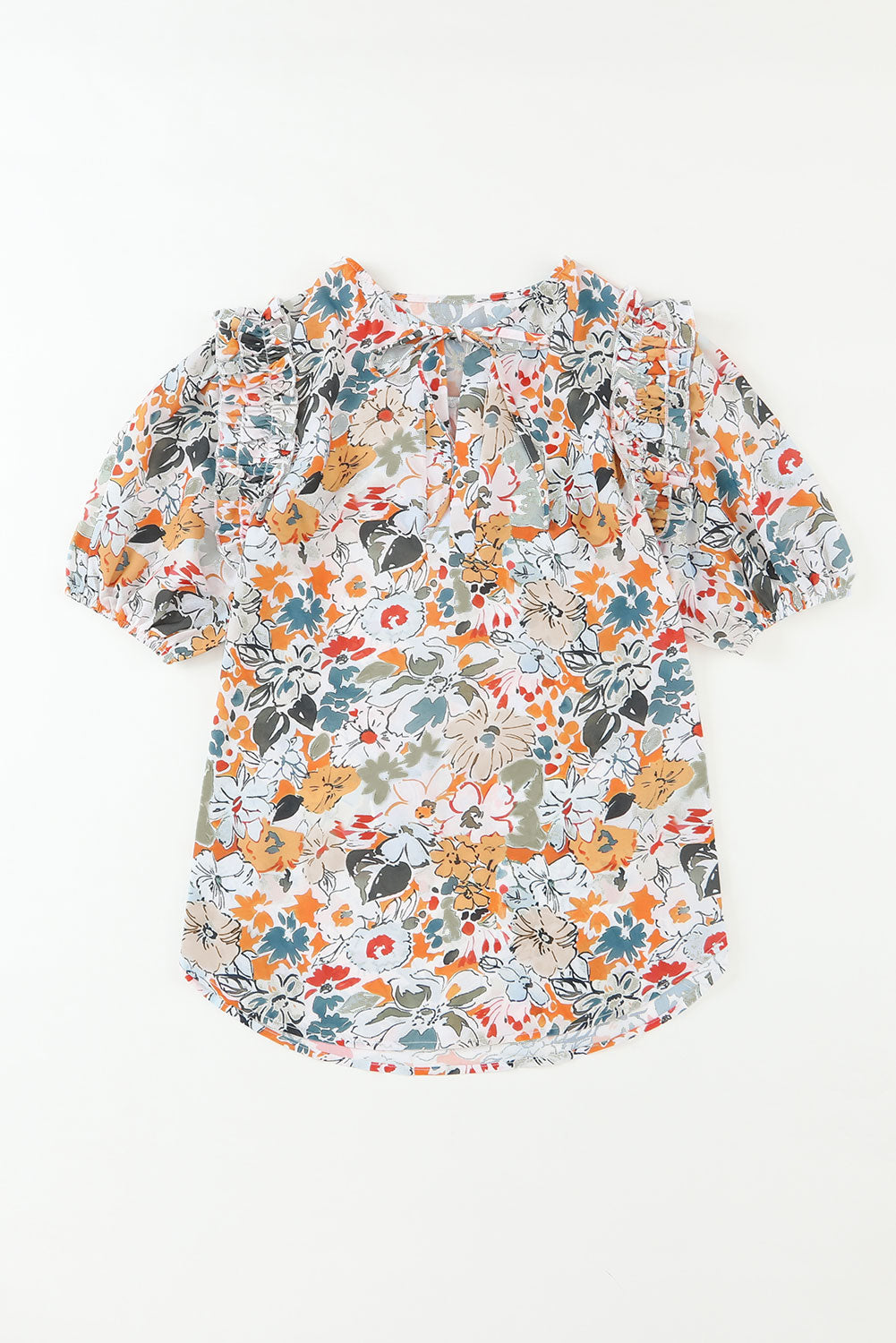 Multicolor Split V Neck Puff Sleeve Floral Print BlouseMaterial:100%Polyester



		The flower print adds a pop of color and the puff sleeves add a touch of femininity to this blouse
	
	
		The split V-neck design is 