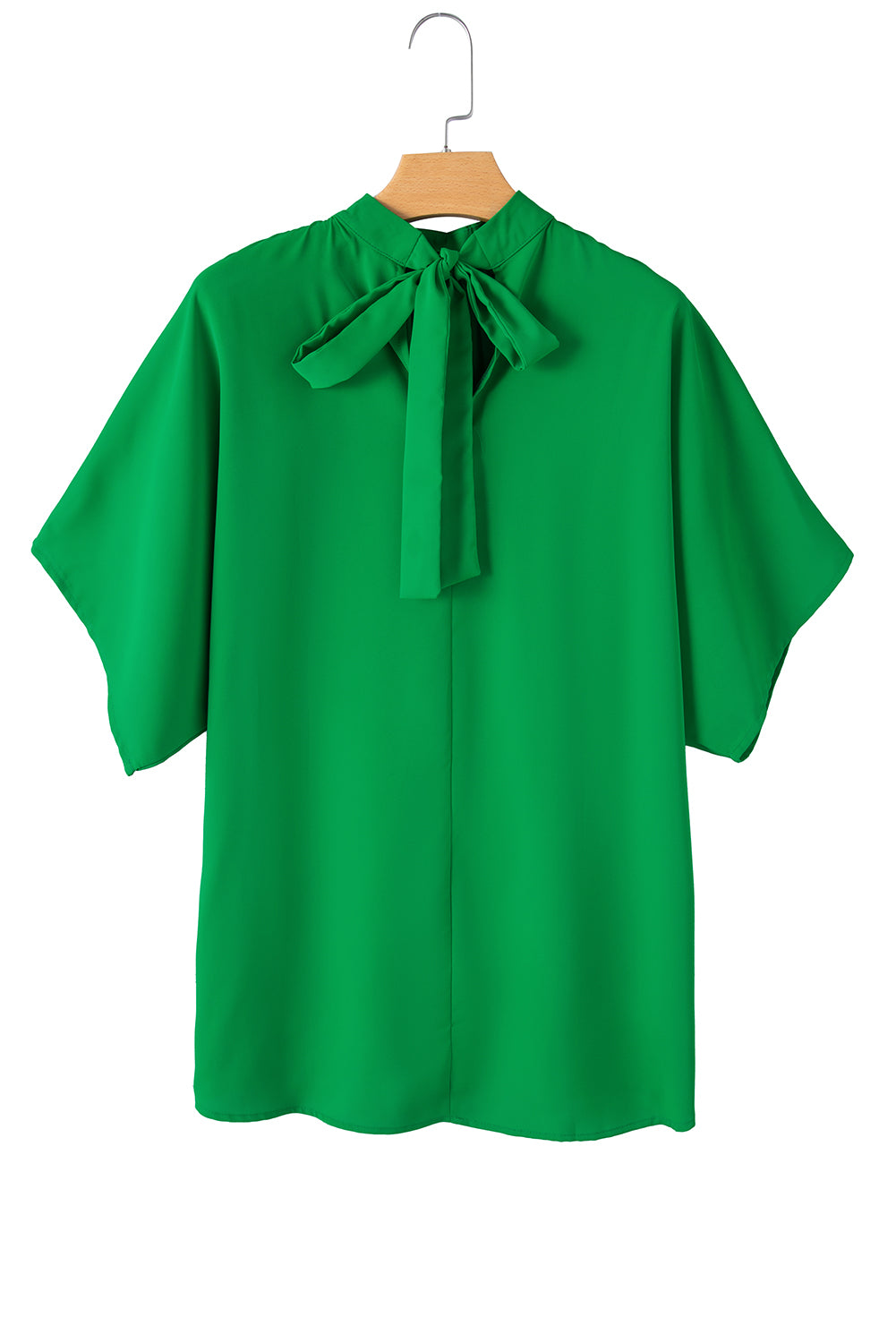 Bright Green Solid Color Batwing Sleeve Knotted BlouseMaterial:95%Polyester+5%Elastane



		The blouse is designed with batwing sleeves, which are loose and wide, creating a relaxed and comfortable fit. The batwing sl