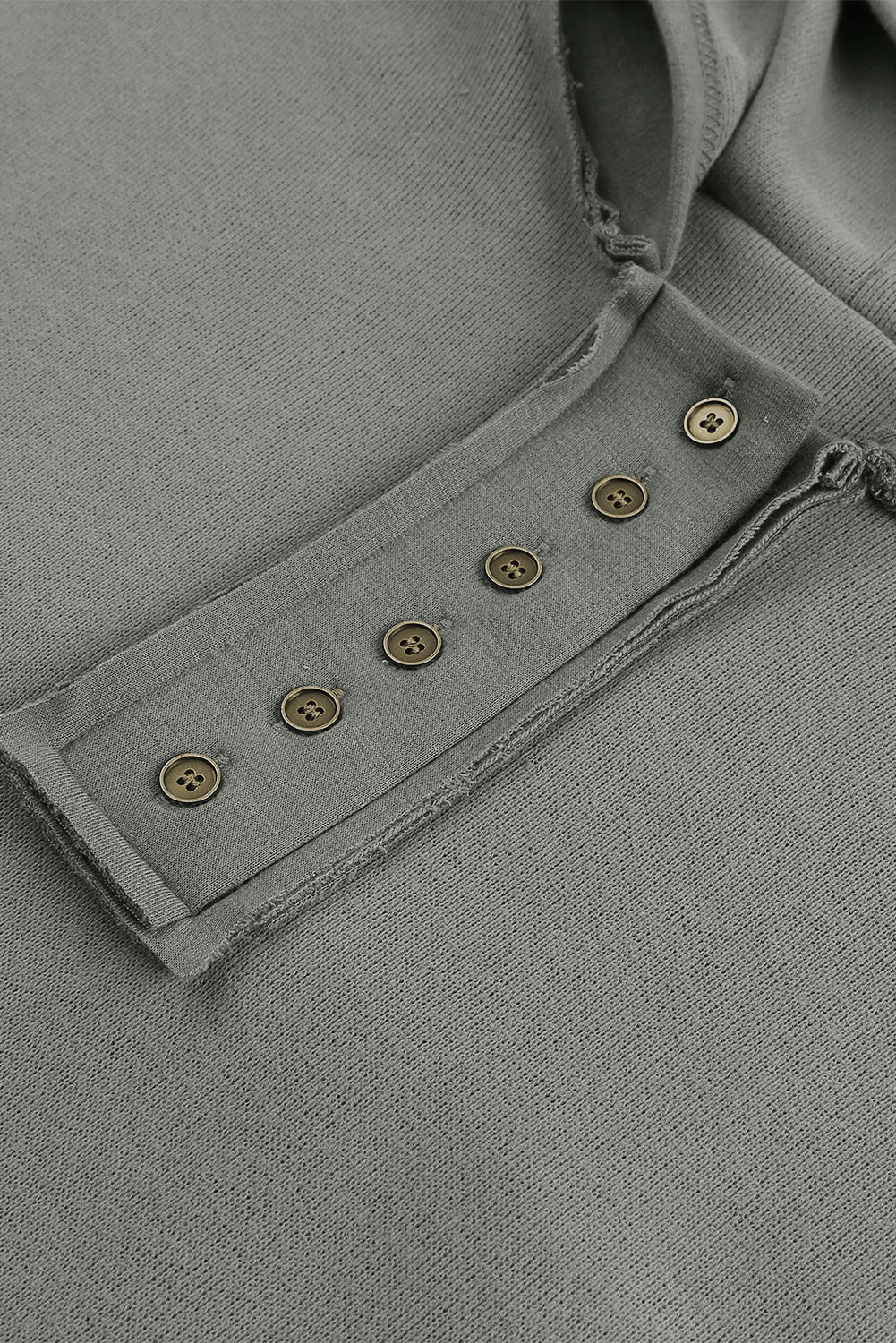 Khaki Solid Color Casual Button Seam Trim Hoodie