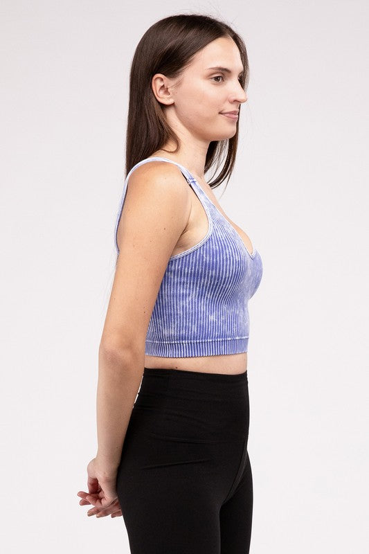 Washed Ribbed Cropped V-Neck Tank TopThe Washed Ribbed Cropped V-Neck Tank Top offers a stylish and comfortable option for your wardrobe. Made from ribbed fabric with a washed finish, it exudes a casual