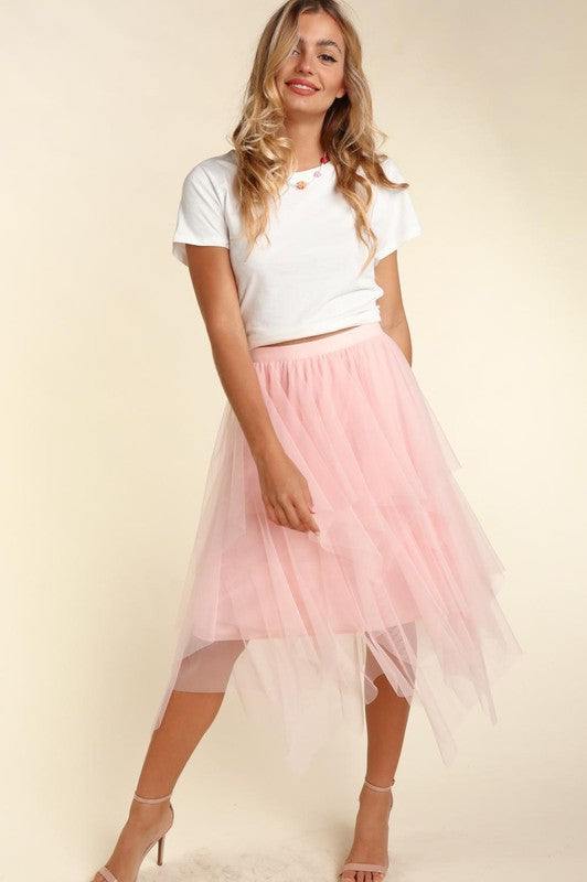 PLUS ASYMMETRIC TIERED TULLE MIDISKIRT WITH LININGPLUS SIZE ELASTIC WAIST ASYMMETRIC TIERED SOLID MESH TULLE MIDI SKIRT WITH LINING
Style: Flirty
Print / Pattern: Crochet
Silhouette: A-Line
Fit: Regular
Embellishmen