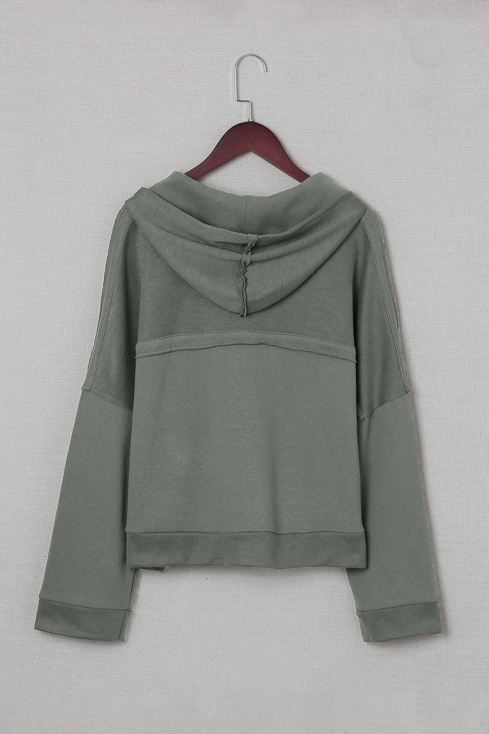 Khaki Solid Color Casual Button Seam Trim Hoodie