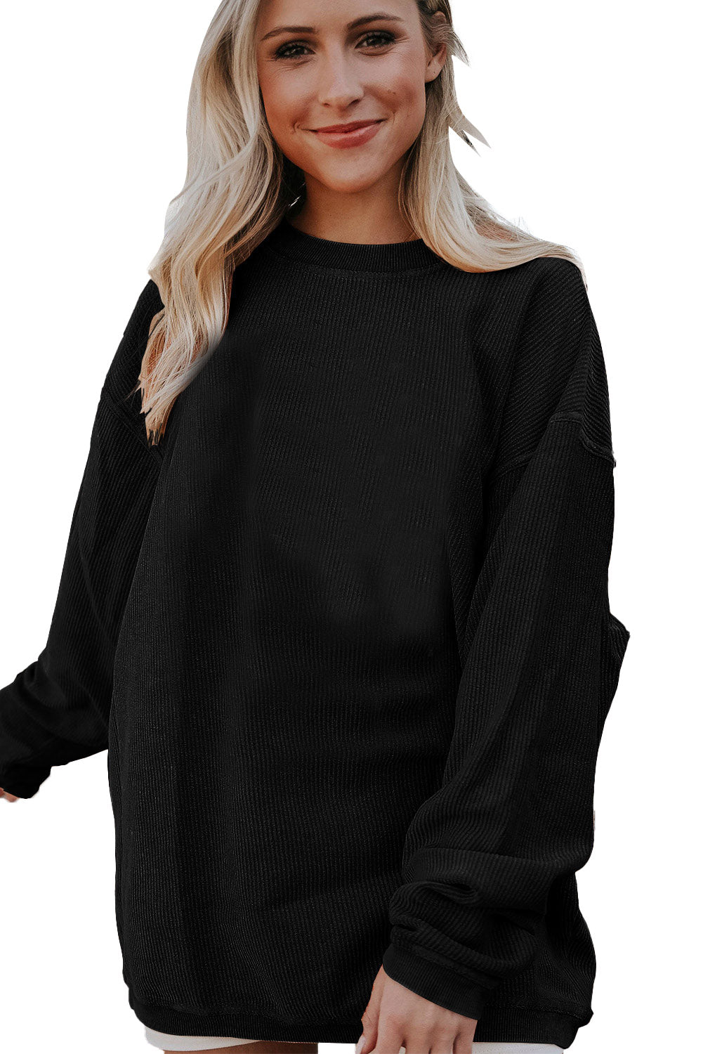 Dark Blue Plain Drop Sleeve Crinkle Rib Oversized SweatshirtMaterial:100%Polyester

• Effortlessly stylish, this dark blue oversized sweatshirt exudes a laid-back vibe perfect for casual outings. 
• Crafted from high-qualit