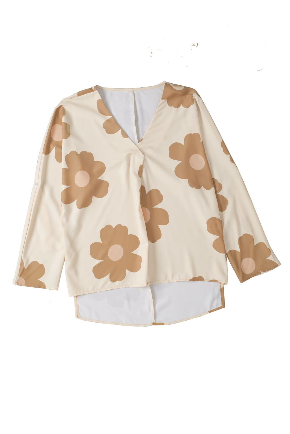 Khaki 60s Flower Print Batwing Sleeve Side Slits BlouseMaterial:100%Polyester



		The blouse is adorned with a flower print, which typically consists of floral patterns in various colors and designs. 
	
	
		The blo