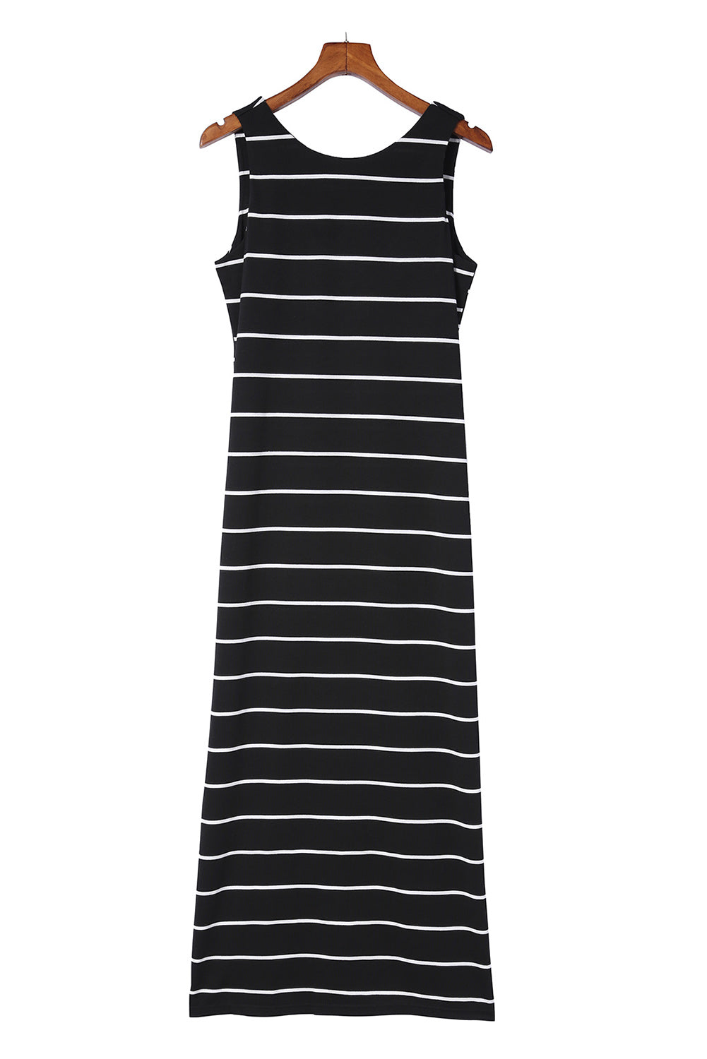 Black Stripe Print Open Back Sleeveless Maxi Dress With Slits