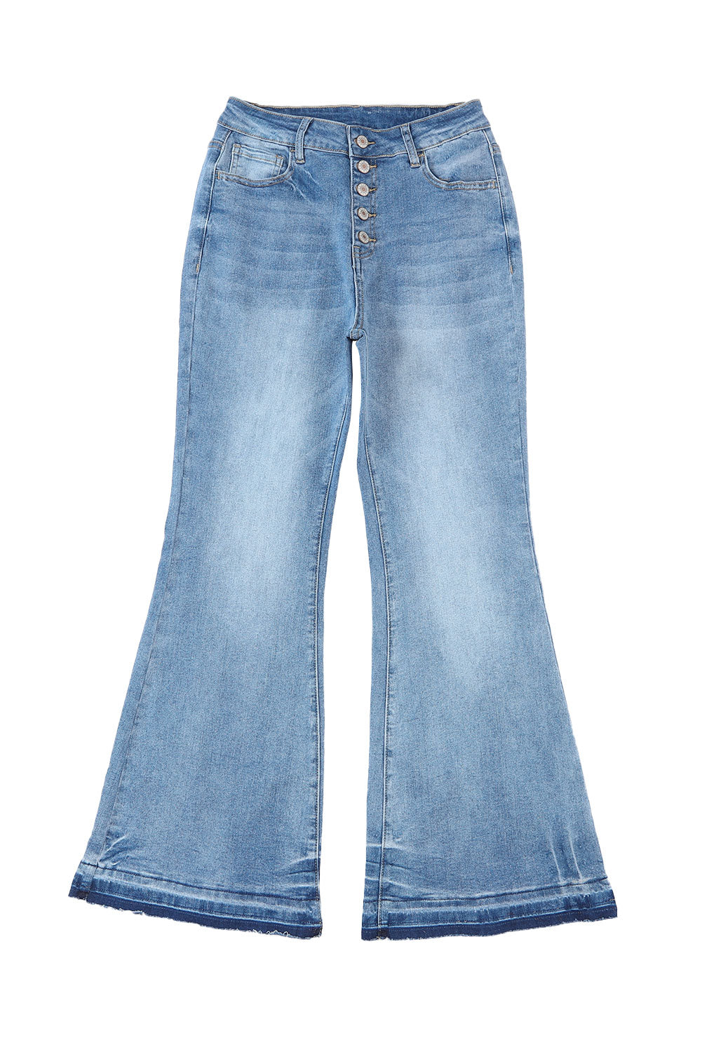 Blue Light Wash High Waisted Bell Bottom JeansMaterial:71%Cotton+27.5%Polyester+1.5%Elastane



		• These jeans are made from high-quality denim material, ensuring durability and long-lasting wear.
	
	
		• 